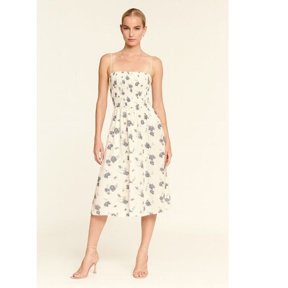 Reformation Sable Midi Dress White Large Blue NEW - Picture 1 of 10